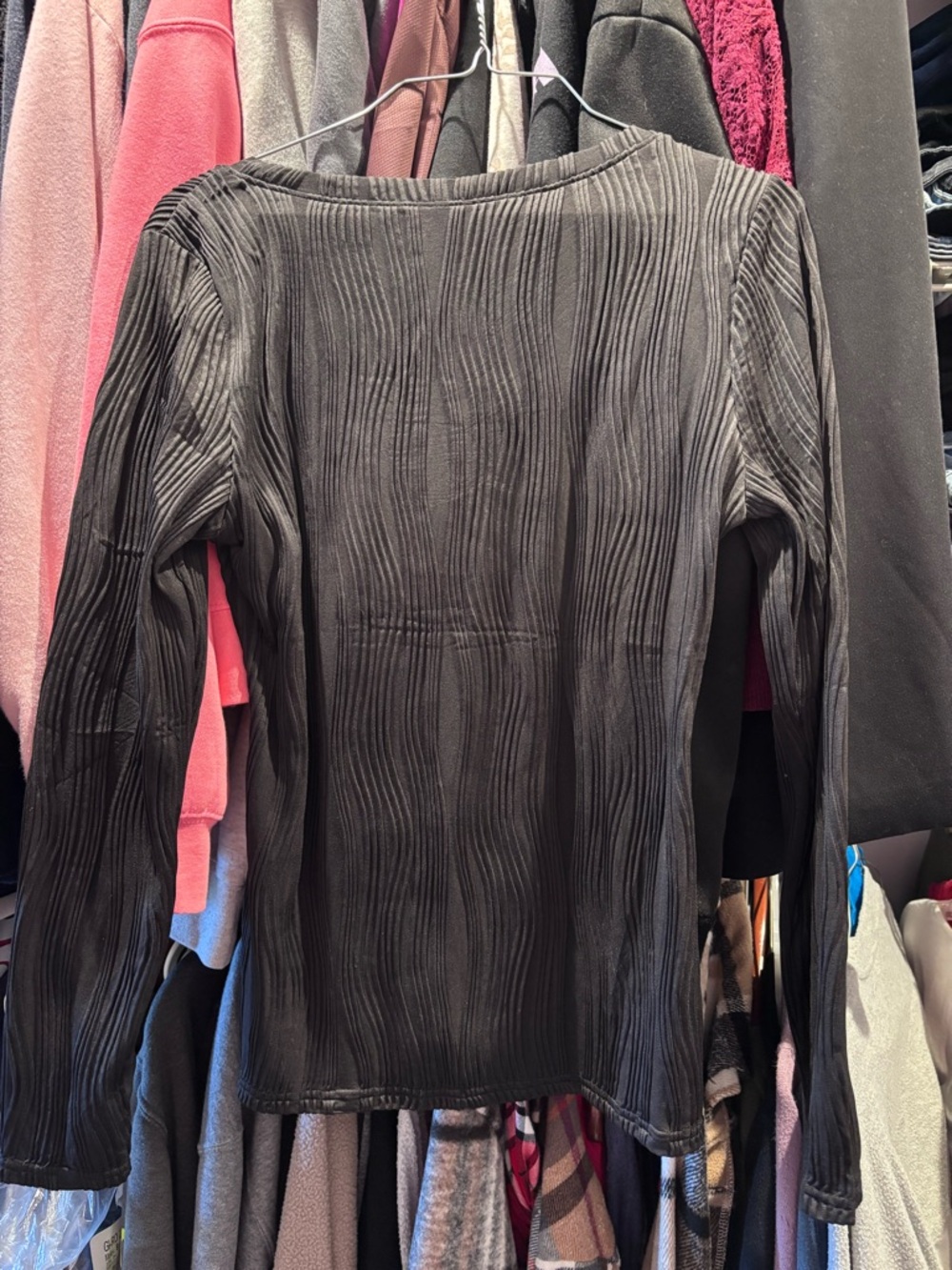Long-Sleeve Black Textured Women's Top